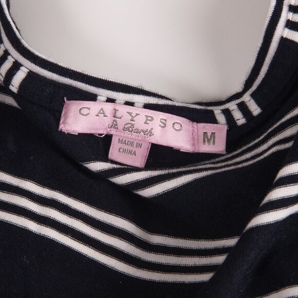 Calypso St. Barth Tunic Top Black White Striped Long Sleeve Stretch Viscose M - Picture 4 of 4